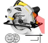 Scie circulaire à laser, 1500W, profondeur de coupe 65mm | Scie circulaire (185mm, incluant 2 disques de scie (24T+40T)), angle d'inclinaison 0–45°, 5500 RPM, pour bois, métaux non ferreux, PVC