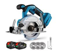Scie circulaire à main sans fil, sans balai, mini scie circulaire sans fil avec 2x batteries, 8000 tr/min Scie circulaire plongeante profondeur de coupe 45mm, 0-45°, avec 3 lames, pour le bois