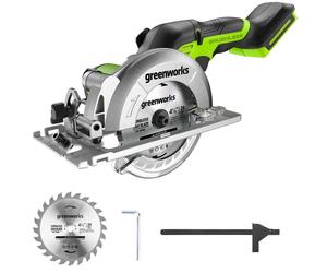 Scie circulaire compacte Greenworks 24V sans balais, diamètre de lame de 4,5 pouces (115 mm), vitesse de 6 500 tr/min. Vendu seul, sans accessoires