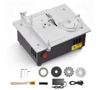 Scie circulaire de table compacte - Ensemble table de scie - 7 vitesses - 4 lames de scie - Système d'aspiration intégré - Pour bois, circuits imprimés, métal - 220V, compatible UE