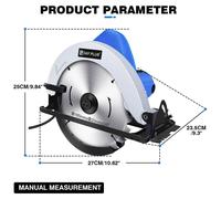 Scie circulaire électrique - Scie circulaire portative - 1 500 W - 5 000 tr/min - Lame de 185 mm - Profondeur de coupe de 55 mm - Angle d'onglet de 0 à 45° - Guide laser