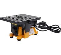 Scie circulaire électrique sur table - Mini scie sur table - 90 W - Table 19 x 14,2 cm - Bois 1,5 cm - Métal 0,4 cm - Alimentation secteur - Aluminium et fonte - Jaune
