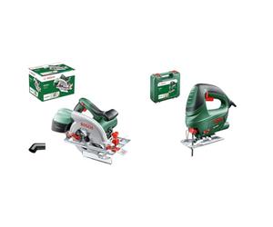 Scie circulaire filaire Bosch - PKS 55 A (1200W, livrée avec lame pour bois, butée Parallèle) & Scie Sauteuse Filaire Bosch - PST 650 (500 W, Livrée avec Coffret de Rangement et 1 Lame de Scie)
