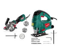 Scie Circulaire, HYCHIKA 750W 3500RPM Petite Scie Circulaire, 3 Lames(115 & 125mm) & Scie Sauteuse HYCHIKA 800W, Avec Moteur en Cuivre Puissant, 800-3000SPM Tours par Minute