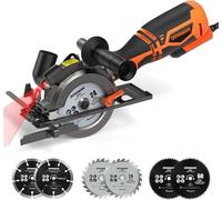Scie circulaire manuelle compacte, 710W, scie circulaire manuelle de 115 mm avec laser, 3500 tr/min, poignée auxiliaire en métal, profondeur de coupe de 43 mm (à 90°) et 29 mm (à 45°), 6 lames de scie