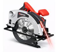 Scie circulaire portative pour bois, 1400 W, 185 mm, avec laser et guide – VERTEX, profondeur de coupe 65 mm, réglage jusqu’à 45°