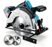 Scie circulaire professionnelle compatible avec batterie Makita 18 V | 2 lames de scie (185 mm), profondeur de coupe : 60 mm, avec laser, scie circulaire manuelle, scie circulaire sans balais
