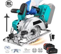 Scie circulaire sans fil - 1500 W, moteur sans balais - Lame de 125 mm, 6000 tr/min - Réglable pour le travail du bois - Livrée avec 2 batteries