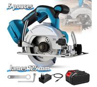 Scie circulaire sans fil - 1x2,0Ah & lames 125 mm - Laser, 10800r/min - angle réglable 0 à 45° - 1000W -Outils coupe sans poussière