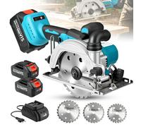 Scie circulaire sans fil avec 3 lames - Laser, 6700 tr/min - 2x1.5Ah - Profondeur coupe 54 mm - angle réglable de 0 à 45° - 1850W