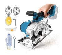 Scie circulaire sans fil compatible avec batterie Makita 18 V/21 V, moteur sans balais de 1000 W, scie circulaire à main avec 3 lames de scie, profondeur de 49 mm, biseau 0-45°, 6200 tr/min pour coupe