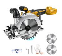 Scie circulaire sans fil compatible avec Dewalt 20 V (sans batterie), sans balais, 6900 tr/min, lame de scie de 150 mm, profondeur de coupe de 51 mm, lames de scie + lunettes de protection + gants