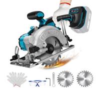 Scie circulaire sans fil compatible avec la batterie au lithium Makita 18 V, scie circulaire mini sans balais avec 2 lames de scie (125 mm), avec coupe diagonale, 6200 tr/min