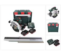 Scie circulaire sans fil Metabo KS 18 LTX 66 BL 18 V 165 mm + 2 batteries 4,0 Ah + chargeur + rail de coupe + metaBOX