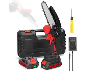Scie circulaire sans fil - Mini-scie à main - 21 V - Lame de 15,2 cm - Batterie 1300 mAh incluse - Compacte, utilisable d'une seule main - Rouge