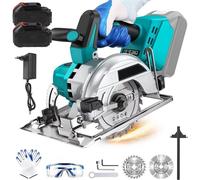 Scie circulaire sans fil - Moteur sans balais - 1 500 W - Lame de 125 mm - 6 000 tr/min - 2 batteries avec chargeur UE inclus - Pour le bois