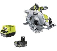 Scie circulaire sans fil RYOBI 18 V ONE+ Brushless R18CS7-140GZL (diamètre de la lame : 184 mm, profondeur de coupe 90°/45° 60/42 mm, réglage de la profondeur sans outil, lame, guide parallèle, batter
