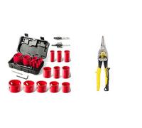 Scie Cloche Bi-métal, HYCHIKA 17 PCS Coffret de Scie Trépan avec 11PCS Lames de Scie 20-68 mm & Stanley FATMAX Cisaille Aviation Tête Droite Acier Forgé Chromé Double Action de Pivot