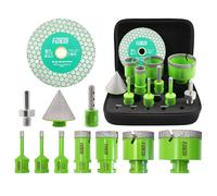 Scie Cloche Diamant Foret Carrelage - FACHLICH Jeu de Mèches Diamantées 11 pcs 6-68mm+10mm Fraise à Doigt+50mm Chanfrein+Adaptateur+125mm Disque de Coupe M14 Filetage Pour Porcelaine Marbre Granit etc
