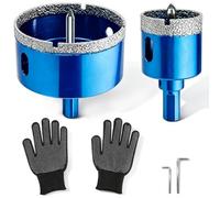 Scie cloche diamantée avec foret de centrage, foret pour carrelage 35 et 50 | Couronne de forage diamant et foret diamant pour marbre et verre, livré avec une paire de gants de protection