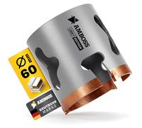 Scie cloche HM de 60 mm pour bois, carrelage, fibres-ciment, plâtre, béton cellulaire, plastiques - Foret perforé/scie circulaire perforée - Profondeur de coupe : 58 mm - Filetage M16 - Sans logement