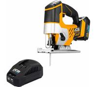 Scie de Scie sauteuse sans fil JCB 18 V 2 Ah, JCB de Outil de coupe pour bois et acier, vitesse de rotation de à 2500 tr/min, poignée en T, batterie et chargeur inclus, sac de transport.