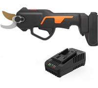 Scie électrique - 20 volts - Pratique et silencieuse - Moteur à mélangeur - Avec batterie 2 Ah - Chargeur - Noir et orange.