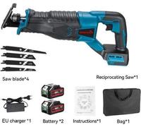 Scie électrique avec 2 batteries et accessoires, bleue