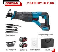 Scie électrique - Scie sabre/tronçonneuse sans fil - 3000 W - 10 000 coups/min - 2 batteries incluses - Moteur à balais - Pour le bois - Vert clair