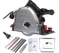 Scie plongeante 1200 W avec 5000 tr/min – lame de scie 165 mm, rail de guidage 1,4 m, coupe en onglet 0-45°, profondeur de coupe jusqu'à 57 mm, vitesse de rotation réglable en continu, pied en alumini