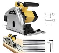 Scie plongeante 2200 W avec rail de guidage 2 x 700 mm et lame de scie HW, profondeur de coupe de 57 mm, coupe 0 à 45°, position inclinée, Ø 165 mm, pour bois dur, contreplaqué, stratifié, plus encore