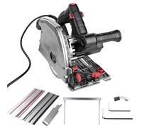 Scie plongeante avec 2 rails de guidage de 700 mm, scie circulaire 1200 W, profondeur de coupe 57 mm, coupes en biseau de 0 à 45°, Lame Ø160mm 40 dents, pour bois dur, contreplaqué, stratifié