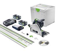 Scie plongeante sans fil Festool TSC 55 KSEB-Basic-FS 18 V 160 mm Brushless + 2 batteries 8,0 Ah + chargeur + rail de guidage + Systainer