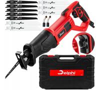 Scie sabre électrique Delphi Tools 750W avec poignée rotative, système de changement de lame rapide, réglage de la vitesse et mallette – pour le bois,