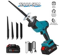 Scie sabre électrique sans fil 12000 SPM - 4 lames scie - Poignée antichoc - 1 batteries - Scie Alternative pour Couper Bois Métal