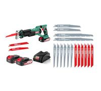 Scie Sabre sans fil 18V HYCHIKA, Vitesses Réglables 0-2800SPM, 2 Lames, Chargeur Rapide & Lames de Scie Sabre, HYCHIKA Lame de Scie 16 PCS Pour Le Métal, Le Bois et Le Bois avec Des Clous