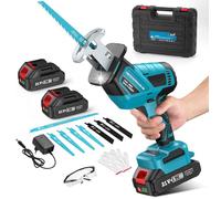 Scie Sabre Sans Fil 21V 3500 RPM Scie Électrique avec 2 Batteries, 8 Lames, Lumière LED, Scie Alternative pour Couper Bois Métal PVC