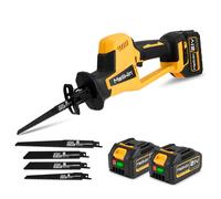 Scie sabre sans fil 22mm de course Scie électrique Recipro 3600spm Scie sabre avec 4 lames avec 2 x batteries et chargeur, 4 lames