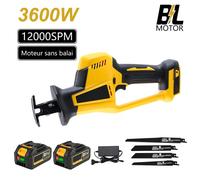 Scie Sabre Sans Fil - 3600W - Moteur sans balais - Course de 15mm - 12000SPM - éclairage LED - Scier le Bois 200 mm/Tuyau 130 mm