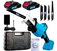 Scie Sabre Sans Fil avec 2 Batteries 4 Lames et Chargeur pour Maki-ta 21V Battery, Vitesses Réglables Scie Egoîne Electrique Sans Fil, Éclairage LED pour Le Métal, Le Bois (2 Batteries)