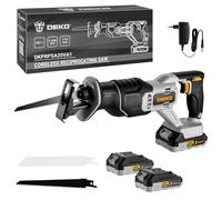 Scie Sabre Sans Fil: DEKOPRO 20V Scie Sabre - Changement de Lame Sans Outil, avec 2x2Ah Batterie, Vitesse Variable 3200 SPM, Course 20mm, LED - Scie Electrique Bois pour Métal/PVC/Jardin