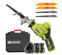 Scie Sabre Sans Fil,FADAKWALT 12V Scie Egoîne Electrique sans Fil Vitesse Variable 0-2700RPM,vert scie sabre sans fil avec batterie 2 * 2.0Ah&Chargeur,4 Lame Idéal pour Coupe de Bois,Branches,Métal