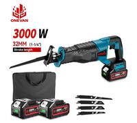 Scie sabre sans fil - Moteur sans balais - 3000 W - Kit comprenant 2 batteries - Pour le bois, le métal et les tuyaux - Rouge