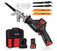 Scie Sabre Sans Fil,PULITUO 12V Scie Egoîne Electrique sans Fil Vitesse Variable 0-2700RPM,scie sabre sans fil avec batterie kit 2.0Ah&1h Chargeur Rapide,4 Lame Idéal pour Coupe de Bois,Branches,Métal