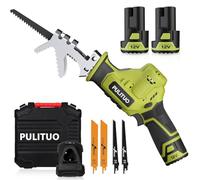 Scie Sabre Sans Fil,PULITUO 12V Scie Egoîne Electrique sans Fil Vitesse Variable 0-2700RPM,vert scie sabre sans fil avec batterie 2*2.0Ah&Chargeur Rapide,4 Lame Idéal pour Coupe de Bois,Branches,Métal