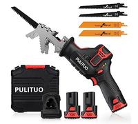 Scie Sabre Sans Fil, PULITUO Alternative avec 2×2Ah Batteries, 1 chargeur, Vitesses Réglables 0-2700SPM, Scie Egoîne Electrique sans Fil, 4 Lames Idéal pour la Coupe du Bois et du Métal