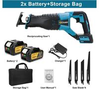 Scie sabre sans fil - Scie alternative - 18 V - 2 batteries incluses - 10 000 coups/min - Pour le bois, le métal et les tuyaux - Vert clair