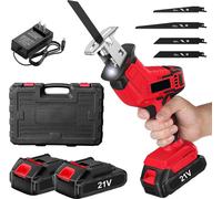 Scie sabre sans fil - Scie alternative - 3500 tr/min - Vitesse réglable en continu - Pour le métal et le bois - Avec 2 batteries 18 V - Rouge