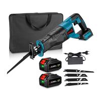 Scie sabre sans fil , Scie électrique Recipro, Scie sabre électrique Scie à chaîne avec 4 lames, 2 x batteries et chargeur