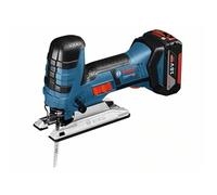 Bosch Professional GST 18V-LI S (avec 2 batteries 4,0 Ah + chargeur, 3 lames pour bois, capot de recouvrement, calage L-BOXX, L-BOXX 136)
